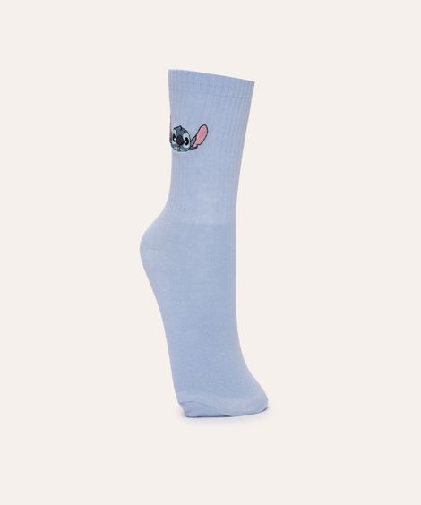 meia cano longo stitch bordado azul médio