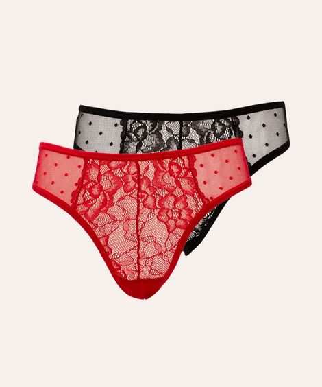 kit de 2 calcinhas fio em renda e tule colorido