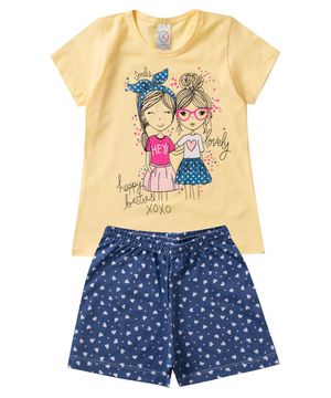 Pijama Verão Infantil Feminino Kappes Amarelo