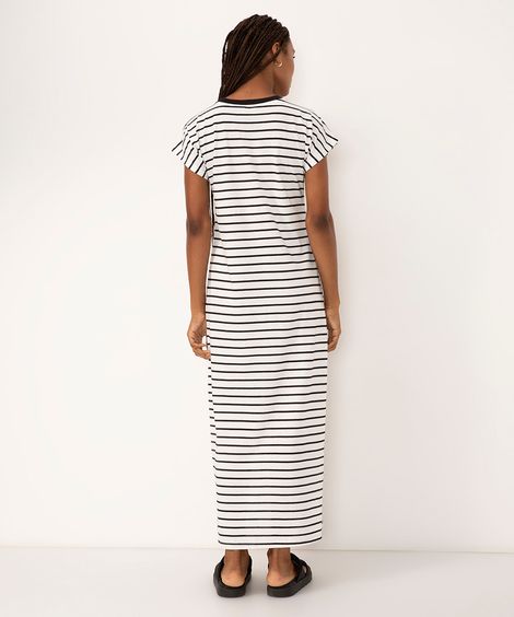vestido longo de algodão listrado off white