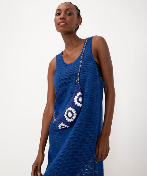bolsa baguete de crochê com corrente ateliê mão de mãe azul