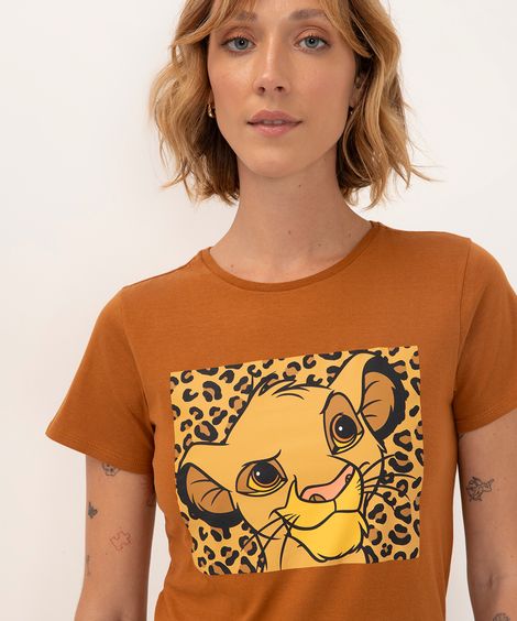 camiseta de algodão simba rei leão manga curta marrom médio