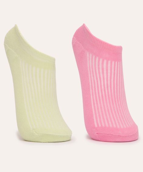 kit de 2 pares de meias invisíveis texturizadas colorido