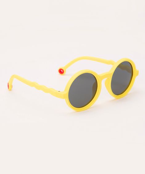 óculos de sol infantil redondo com proteção uv amarelo