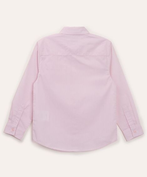 camisa de algodão listrada com bolso manga longa rosa