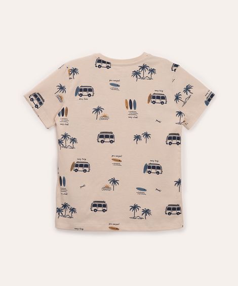 camiseta infantil de algodão kombi manga curta bege