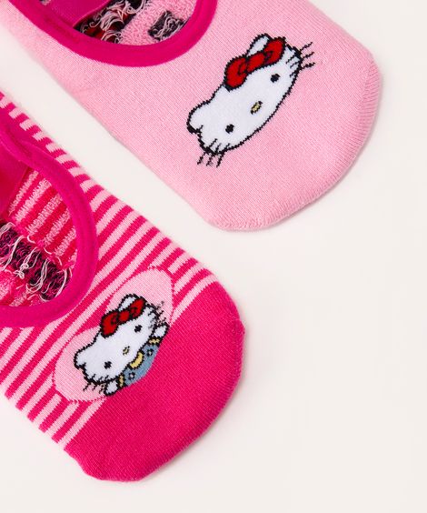 kit de 2 meias sapatilha hello kitty antiderrapante  rosa médio