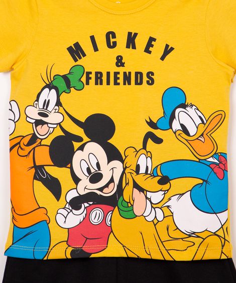 conjunto infantil de algodão manga curta mickey e amigos amarelo