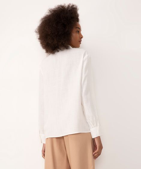 camisa de viscose com bolso manga longa off white
