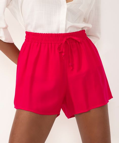 short de viscose cós elástico rosa médio - rosa médio
