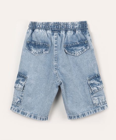 bermuda jeans infantil com bolsos azul claro marmorizado