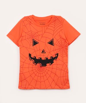 camiseta infantil de algodão halloween abóbora manga curta com bolsa laranja