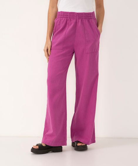 calça wide leg cintura alta rosa escuro