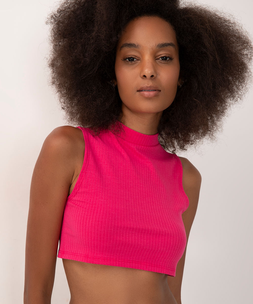 blusa cropped gola alta rosa