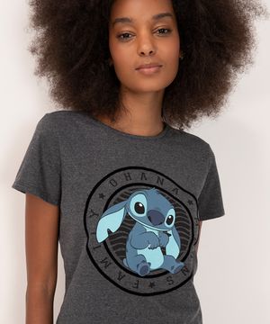 camiseta de algodão stitch manga curta cinza mescla