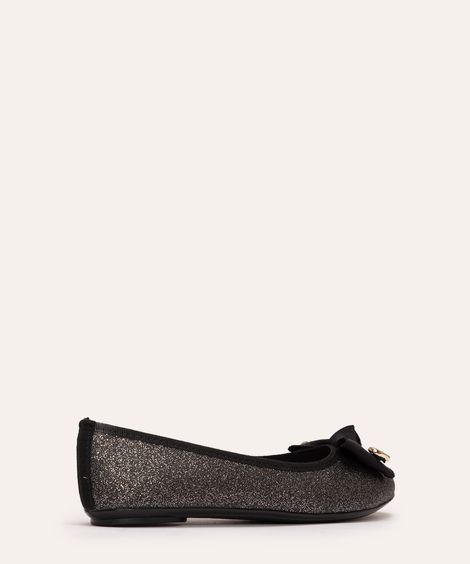 sapatilha infantil glitter com laço preto