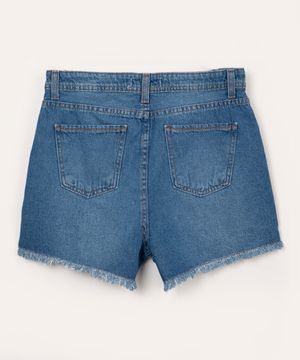 short jeans juvenil cintura alta com bolso  azul médio