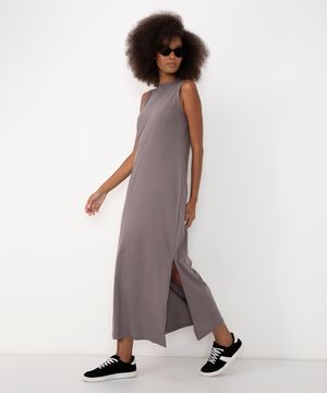 vestido longo de algodão básico preto - cinza