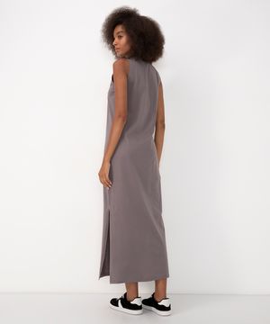 vestido longo de algodão básico preto - cinza