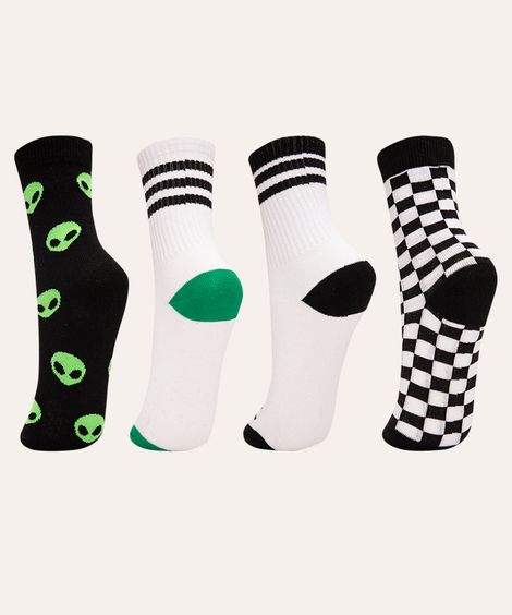 kit de 4 pares de meias cano alto skate e ets colorido