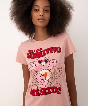camiseta de algodão ursinhos carinhosos manga curta rosa claro