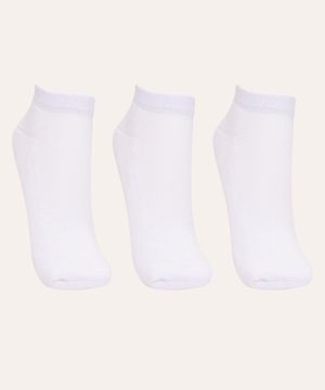 kit de 3 pares de meias cano baixo atoalhada branco