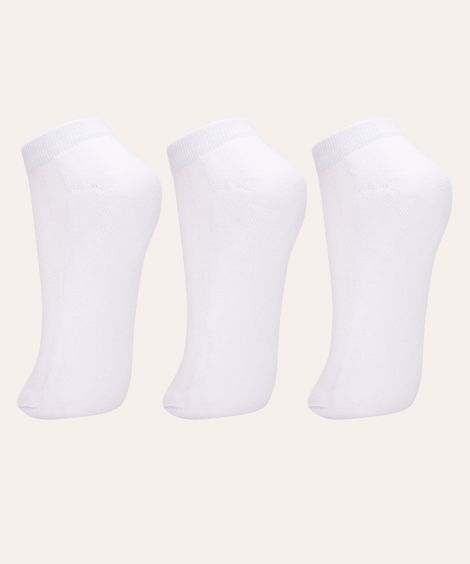 kit de 3 pares de meias cano baixo atoalhada branco