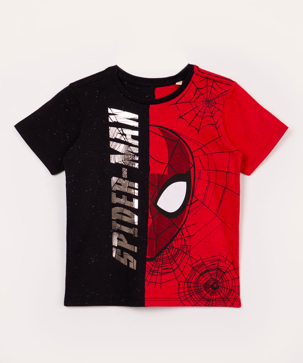 Camiseta Infantil Manga Curta Algodão Homem Aranha Vermelho Tam 2 a 10