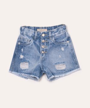 short jeans infantil destroyed azul médio