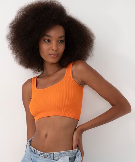 cropped básico de poliamida areia - laranja medio