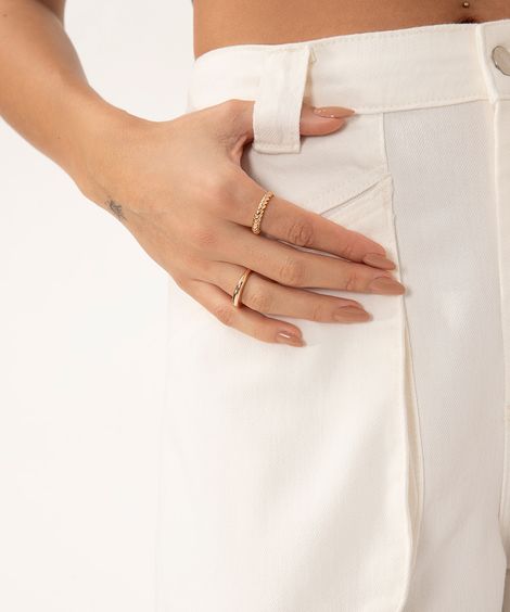 kit de 2 anéis detalhe strass dourado