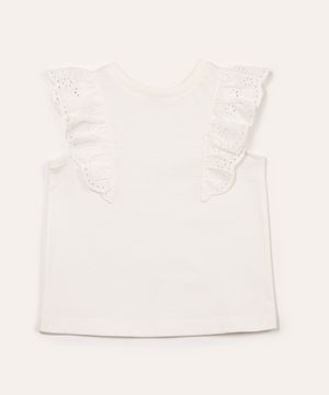 blusa de algodão infantil com babado em laise branco