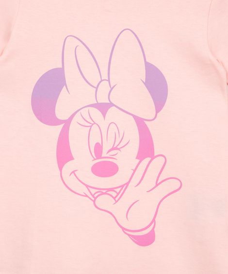 camiseta de algodão infantil minnie manga curta rosa claro