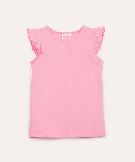 blusa de algodão infantil canelada fru fru  rosa