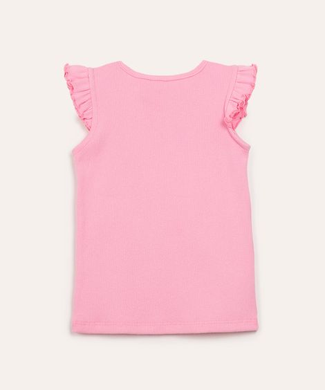 blusa de algodão infantil canelada fru fru  rosa