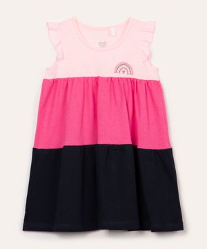 vestido infantil de algodão tricolor rosa