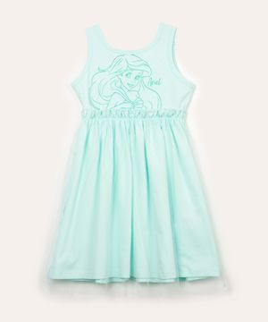 vestido infantil de algodão ariel pequena sereia azul