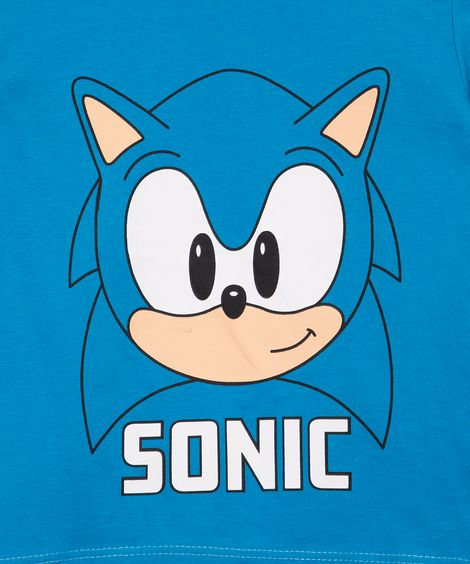 camiseta infantil de algodão sonic manga curta azul