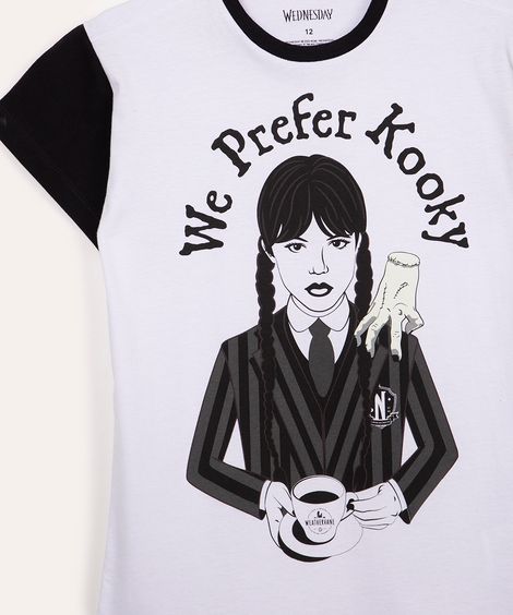 pijama juvenil de algodão wandinha branco