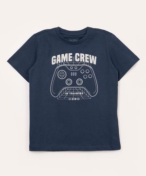 camiseta infantil de algodão game crew manga curta azul marinho