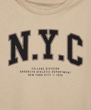 camiseta infantil de algodão nyc manga curta bege
