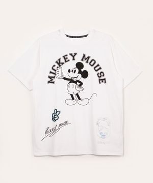 camiseta juvenil de algodão mickey mouse manga curta off white