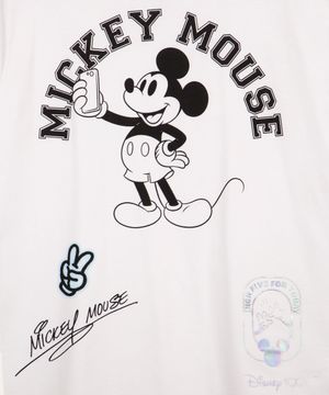 camiseta juvenil de algodão mickey mouse manga curta off white