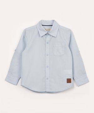 camisa infantil de algodão manga longa com bolso azul claro