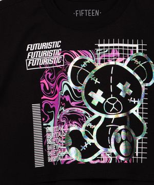 blusa juvenil de algodão futuristic manga curta preto