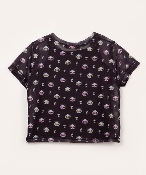 blusa de tule infantil luluca manga curta preto