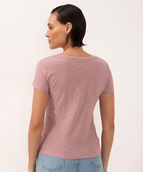 blusa feminina básica flamê decote v manga curta rosê claro