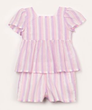 conjunto infantil blusa e short listrado rosa