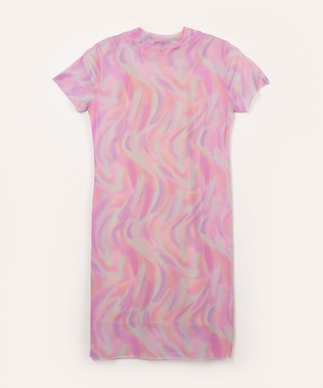 vestido de tule juvenil tie dye manga curta turquesa