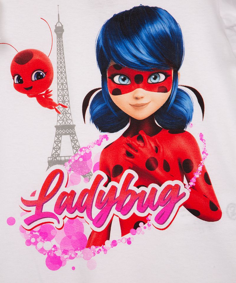 Camiseta Infantil Estampa Ladybug Miraculous Tam 4 a 10